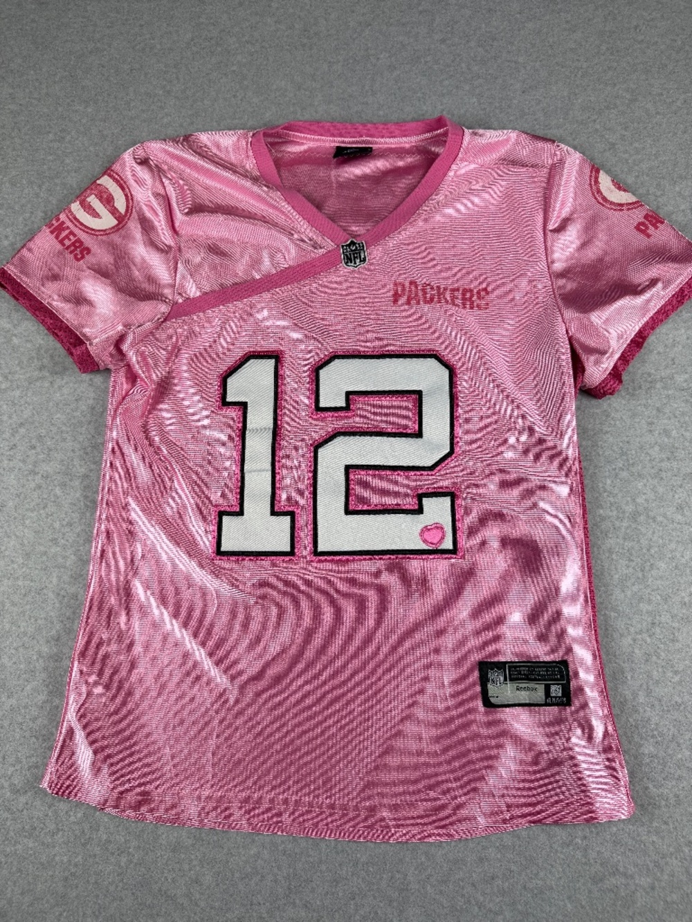 Reebok Green Bay Packers Jersey Womens Aaron Rodgers 12 Pink Tackle Twill Heart